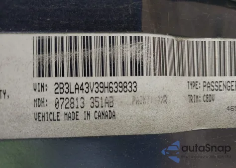 2009 Dodge Charger из США, поврежденный, VIN 2B3LA43V39H639833